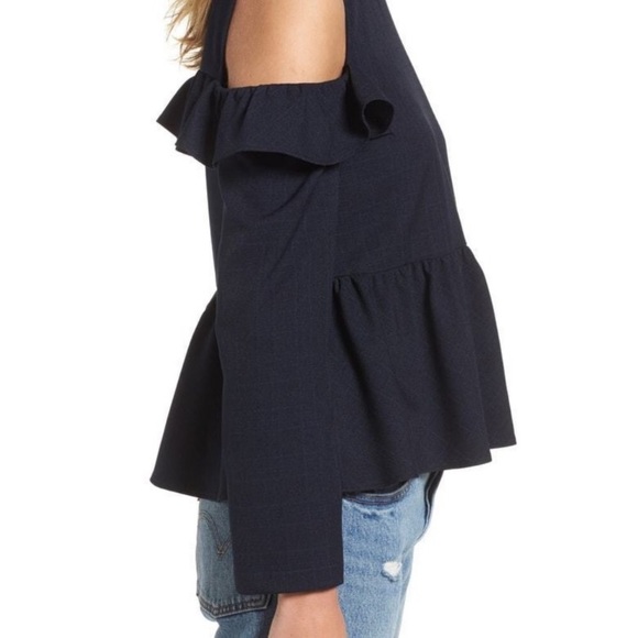 NWT BP. #86 Subtle Plaid Cold Shoulder Top Blouse - Picture 3 of 3